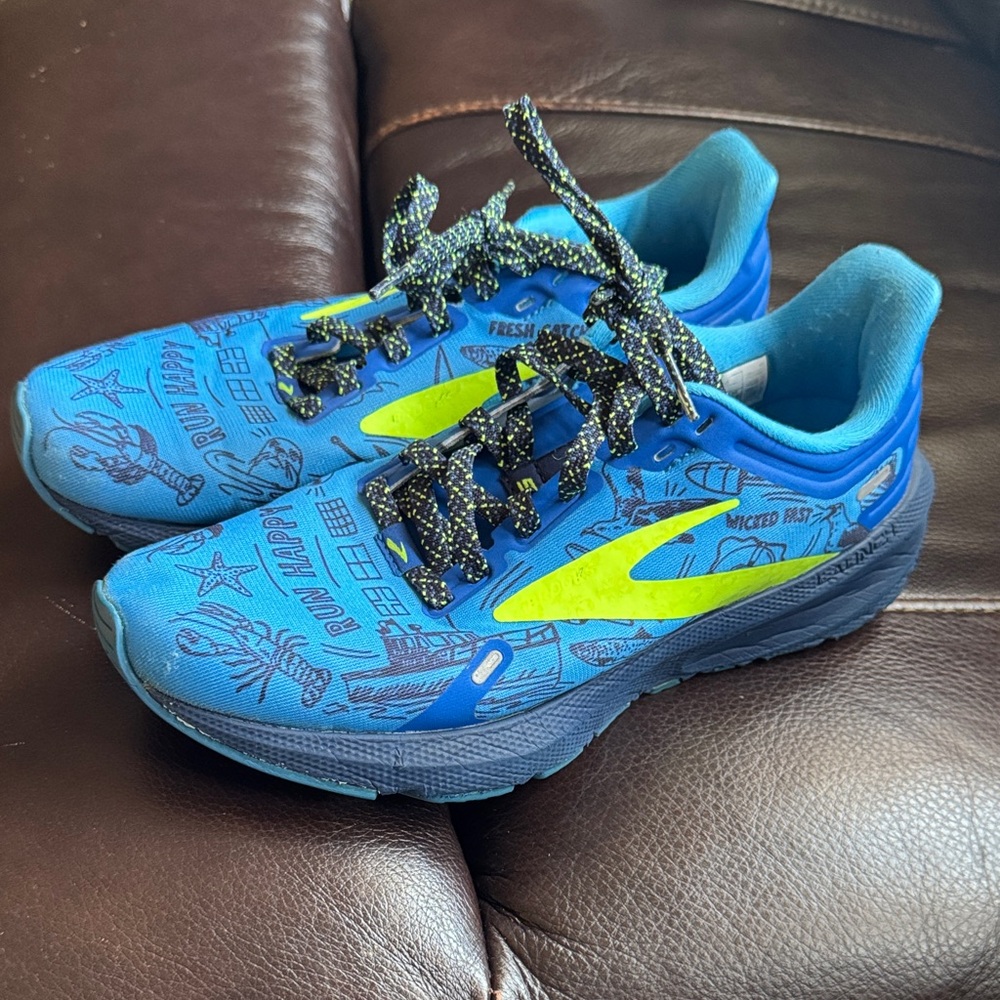 Brooks Blue and Neon Yellow Athletic Shoes